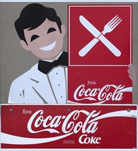 Old Coca Cola advertising sign for restaurants in the 1950s