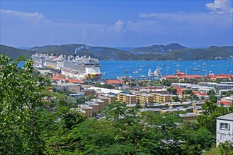 Cruise ships moored in the Charlotte Amalie harbour
