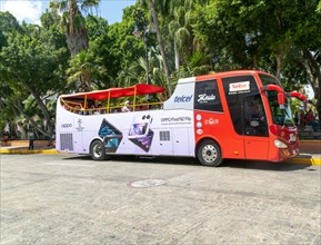 Open topped city tour single decker tourist bus