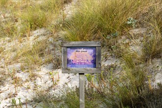 Sign protected area marram grass sand dunes