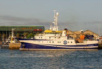 Ramon Margalef boat special service vessel at quayside in port of Vigo