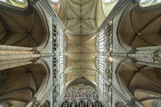 Church ceiling and columns of Notre Dame d'Amiens Cathedral