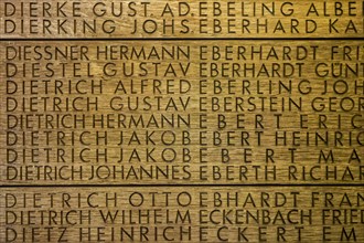 Names of fallen German soldiers at the First World War One military cemetery Deutscher Soldatenfriedhof Langemark