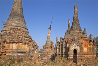 Ancient red brick Buddhist stupas near the village In Dein