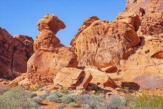 Red sandstone rock formations in Valley of Fire State Park near Overton