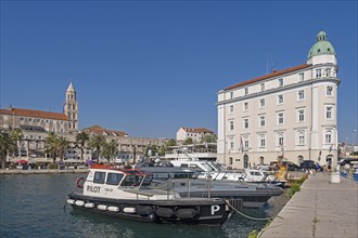 Pilot boat docked in the port of the city Split