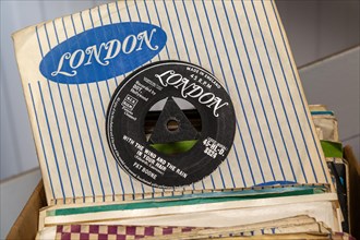 Pat Boone 45 RPM vinyl single record London label on display in auction room