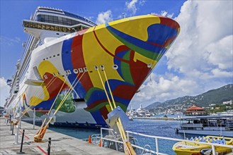 Cruise ship Norwegian Encore docked in Charlotte Amalie harbour