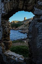 Historic watchtower from the time of the Genoese occupation on the Mediterranean island of Corsica