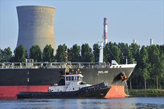 Tugboat and tanker in the Ghent harbour