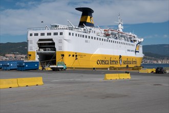 Ferry in the port of Bastia in the north-east of the Mediterranean island of Corsica