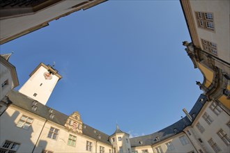Inner courtyard with view up to the sky from the Deutschordenschloss