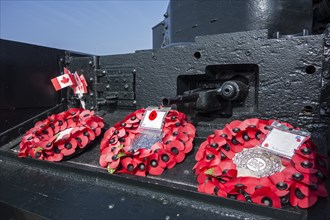 Poppy wreaths on AVRE Churchill MK VIII tank at Juno Beach