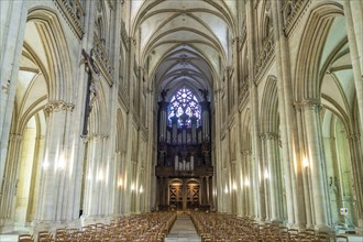 Interior and church organ of Notre-Dame de Coutances Cathedral