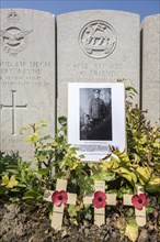 Picture at British soldier's grave at the Lijssenthoek Military Cemetery