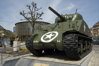 American World War Two Sherman M4A3 Tank at Place General Mac Auliffe in Bastogne