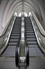 Escalator in Liege-Guillemins station in modern industrial style