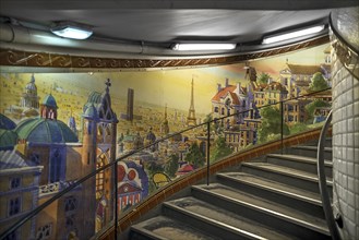 Staircase in the Metro station Abbesses Painting designed with motifs from Montmartre