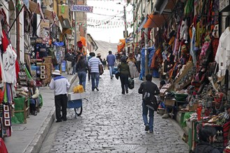Street with souvenir shops in La Paz