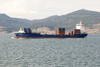 'Enforcer' container ship in Ria de Vigo estuary