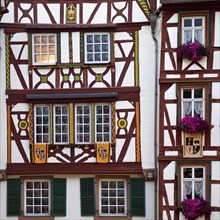 Facades of gabled half-timbered houses on the medieval market square