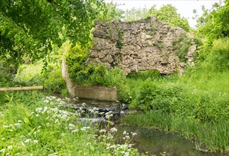 Rockworks Folly next to Byde Brook tributary stream of River Avon