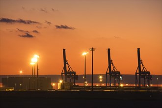 The Zeebrugge North Sea port at sunset