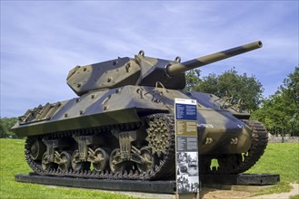 American M10 tank destroyer at the Overlord Museum near Omaha Beach about WW2 Allied landing during D-Day