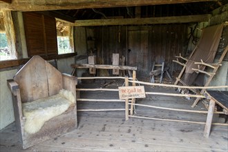 Interior of wooden building at West Stow