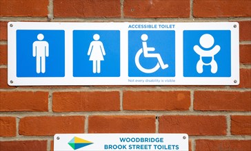 Accessible public toilets wheelchair access male female unisex baby changing signs