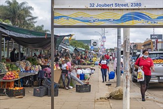 Food market stalls in the main street of the town Piet Retief
