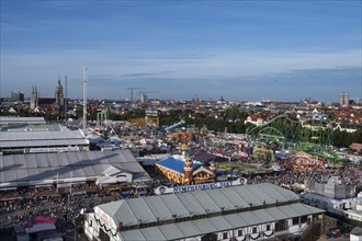 Oktoberfest View from the Ferris Wheel to the Festival Grounds and the City of Munich Bavaria