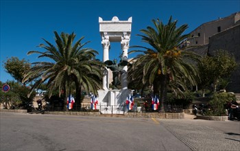 Monument to the Corsicans killed during the First World War in the port town of Calivi in the west of the Mediterranean island of Corsica