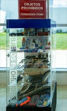 Display case of objects prohibites on air flights at airport