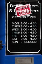 Shop business opening hours Sunday closed