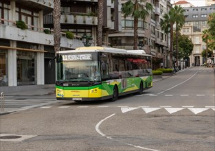 Single decker Avanza public transport bus service in city centre of Vigo