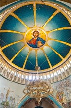 Ceiling painting of Christ in the Orthodox Cathedral of the Resurrection of Christ near Skanderbeg Square in Tirana. Albania