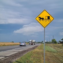 Traffic sign for Amish horse-drawn carriages