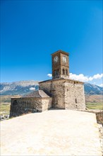 The clock tower in the Ottoman castle fortress of Gjirokaster or Gjirokastra. Albanian