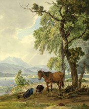 Resting Farmer with his Horse beside the Ploughed Field