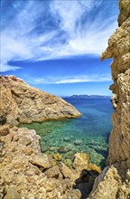 Majestic rocks of Greek island landscape. Sunny summer day