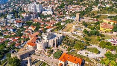 Aerial drone view of Kruje Castle and its fortress