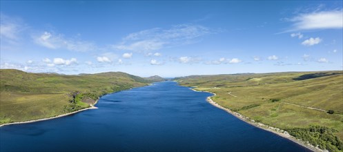 Aerial panorama of Loch Hope in the Northern Highlands