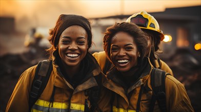 Female african american firefighters working in the field