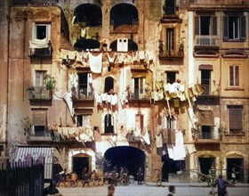 Facades with drying laundry in Naples Old Town