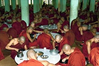 Monks having lunch at Bago Monastery School