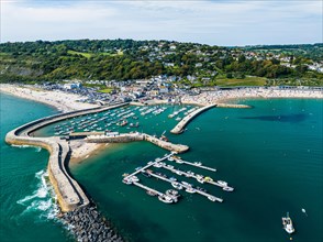 Marina and Beach in Lyme Regis from a drone