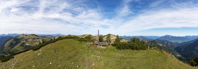 Drone image of the summit cross on the Pitscherberg with a view of the Osterhorn
