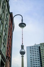 Radio tower with street lamp