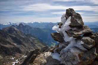 Snow and ice after a winter onset in summer on the peaks of the Stubai Alps